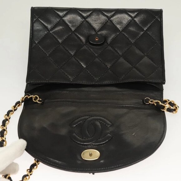 CHANEL Matelasse Chain Shoulder Bag Lamb Skin Black Gold CC Auth BA3125 - Picture 11 of 14